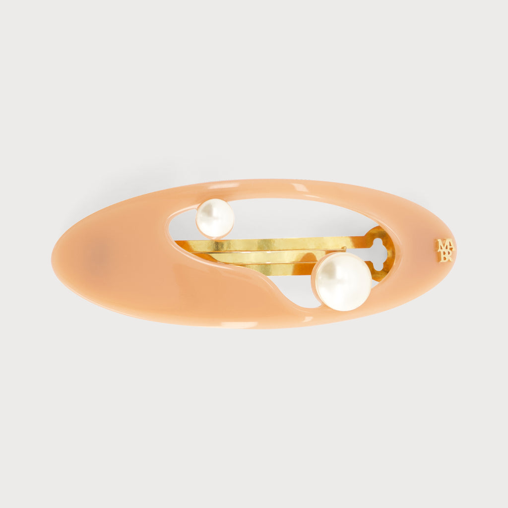 Barrette à cheveux de luxe Mauliébris Paris avec perles couleur terracotta