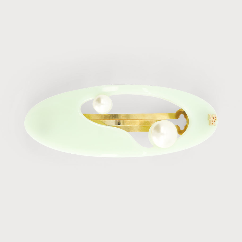 Barrette cheveux de luxe Mauliébris Paris pealr vert made in france