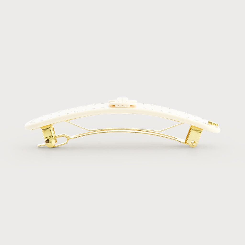 Barrette Fine bijou à cheveux Made In France haut de gamme vue de coté finition Knot couleur Ivoire