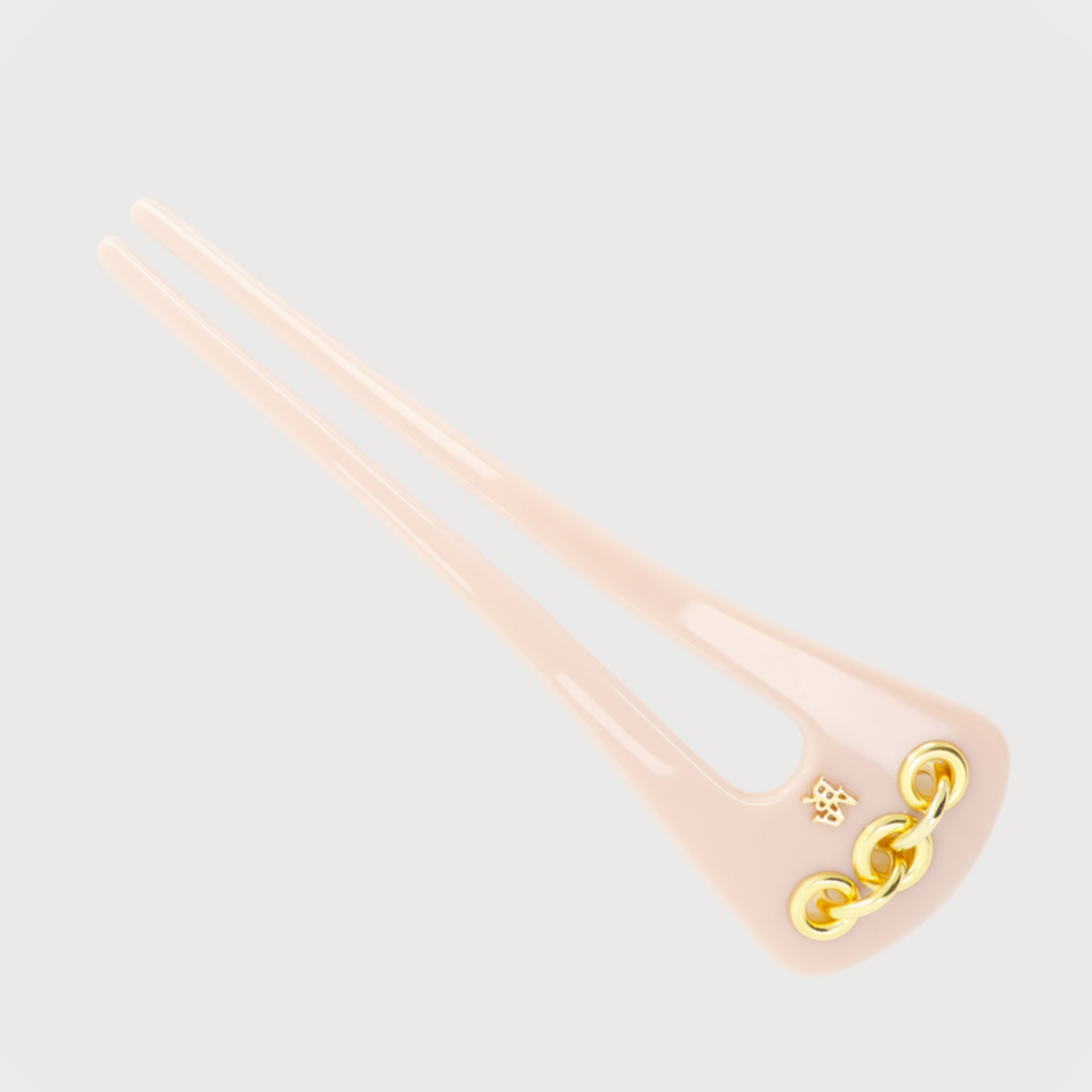 Pic à chignon Eyelet rose, œillets et anneaux dorés, accessoire cheveux chic fabriqué en France idéal pour soirée
