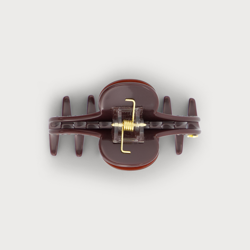 Pince S accessoire de cheveux confectionnée en France auprès d'artisans luxe finitions Knot vue de profil couleur Bordeaux