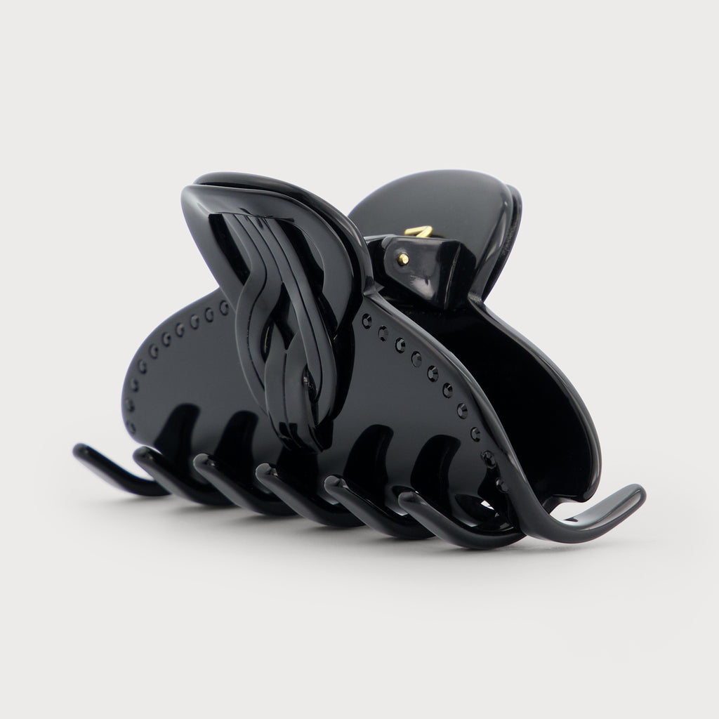 Pince bijou à cheveux Made In France haut de gamme vue de coté finition Knot couleur Noire