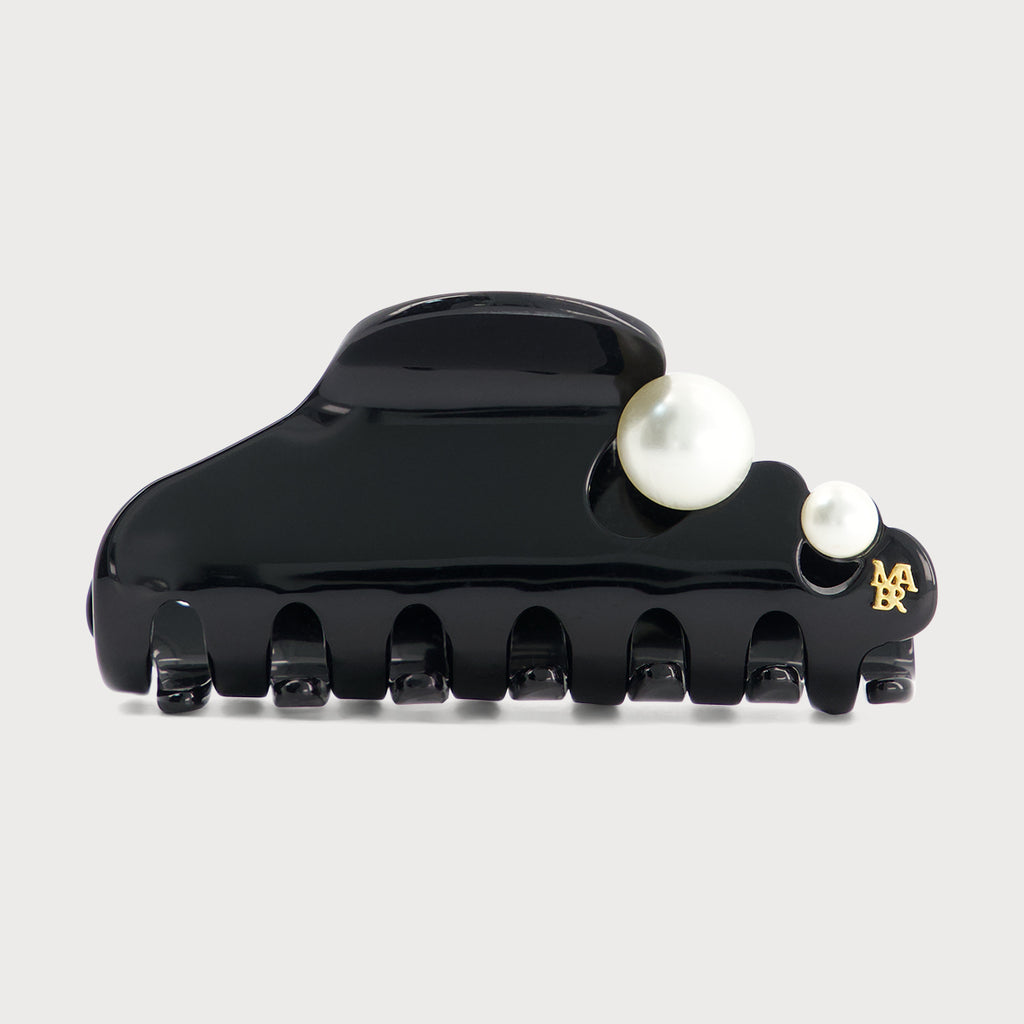 Pince à cheveux Pearl M noir orné de perles, accessoire cheveux raffiné fabriqué en France idéal pour mariage
