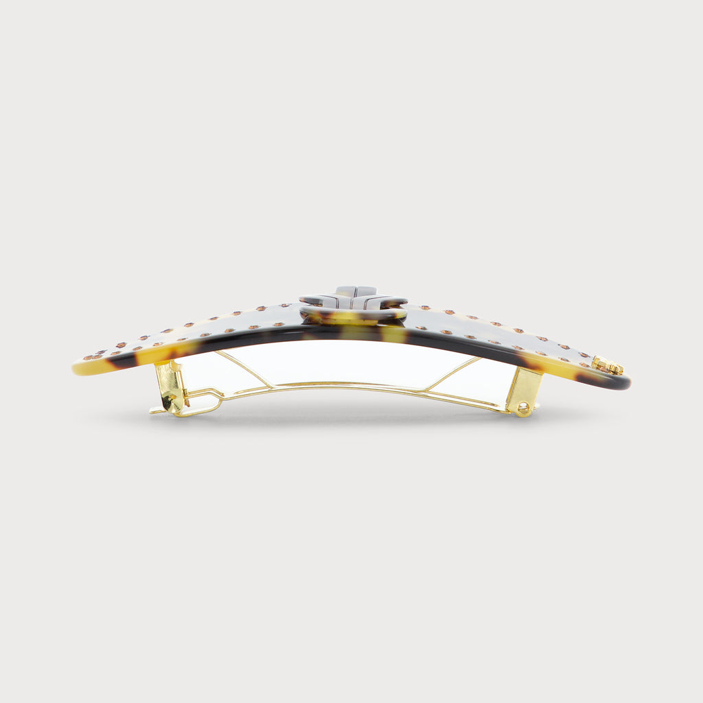 Barrette bijou à cheveux Made In France haut de gamme vue de coté finition Knot couleur Ecaille