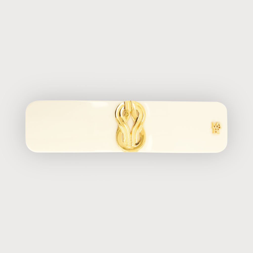 barrette cheveux luxe knot or laiton doré  made in france pour coiffure chic ivoire