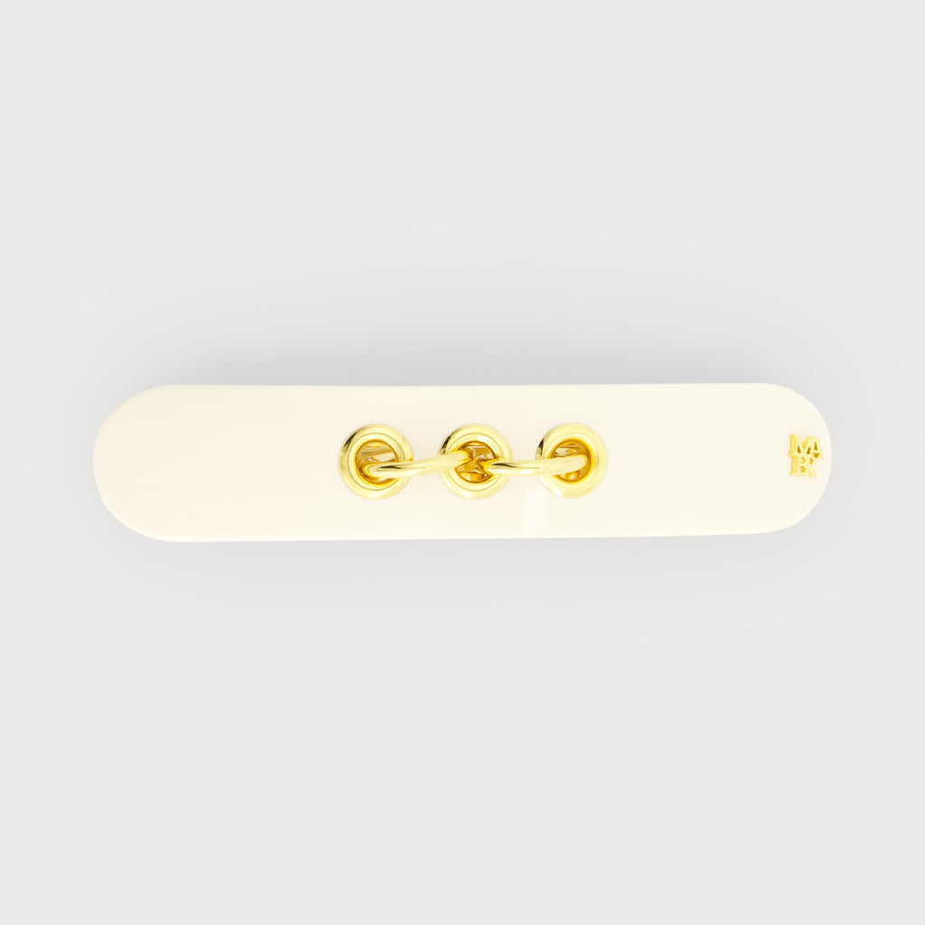 Barrette fine à cheveux confectionnée en France auprès d'artisans luxe couleur Ivoire et dorée 