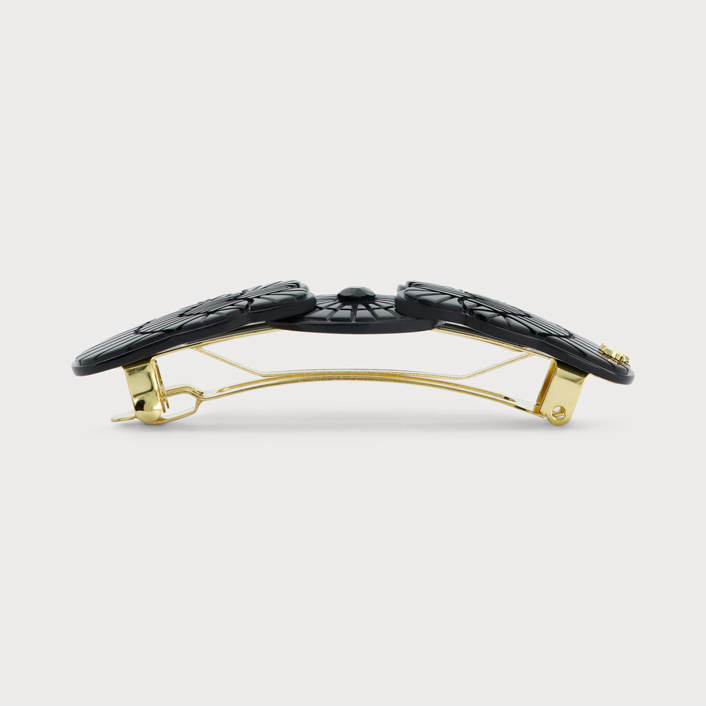 Barrette cheveux motif Lace confectionnée par des artisans français luxe couleur noir vue de profil