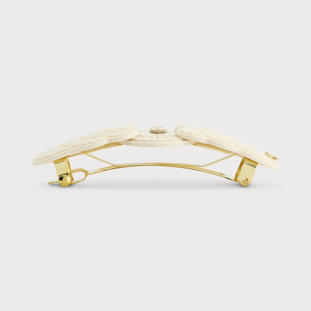 Barrette cheveux motif Lace confectionnée par des artisans français luxe couleur ivoire vue de profil