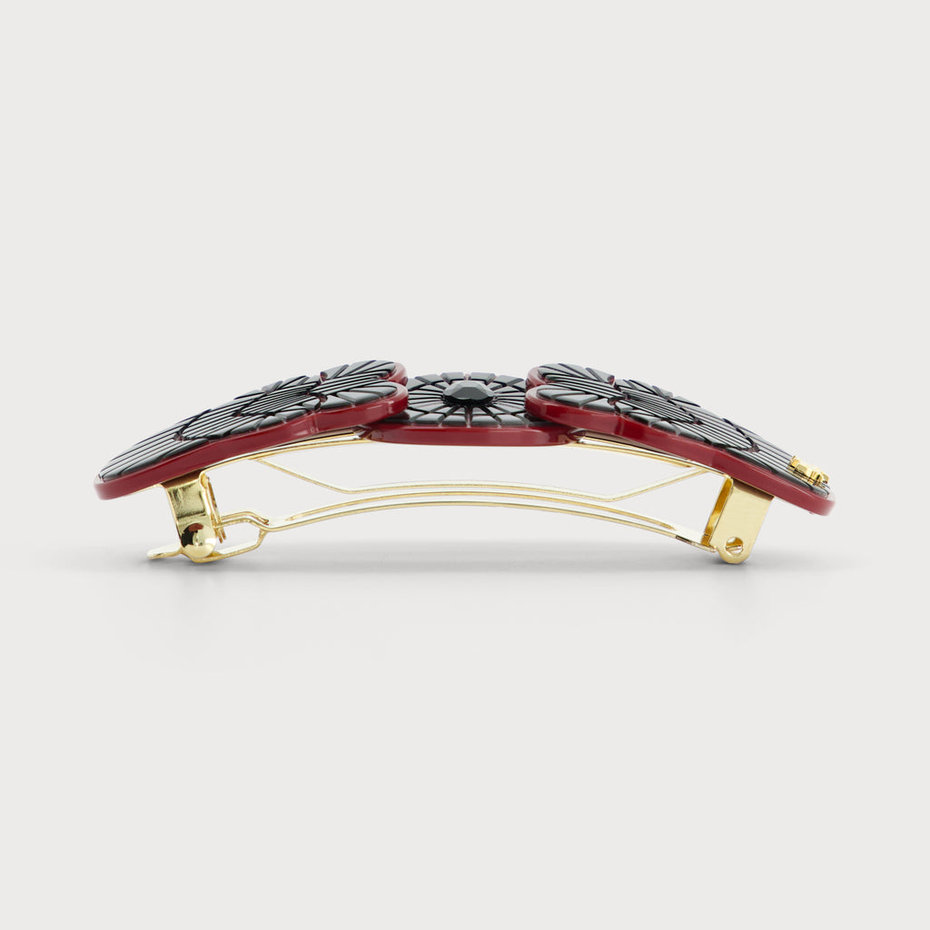 Barrette cheveux motif Lace confectionnée par des artisans français luxe couleur noir et rouge