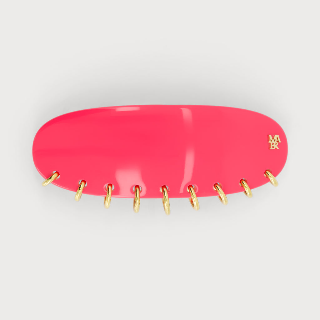 Barrette bijou à cheveux Made In France haut de gamme vue de coté finition Piercing couleur Pink