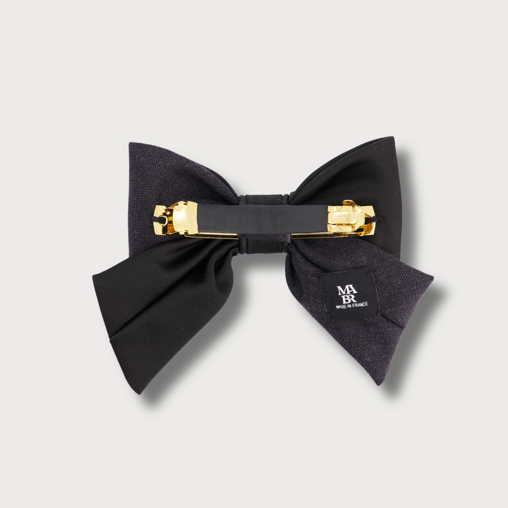 Barrette noeud à cheveux vue de dos fintions haute couture made in france