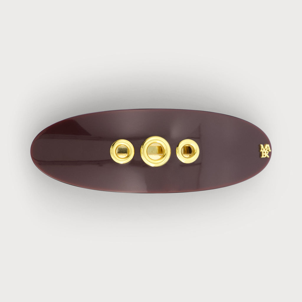 Barrette à cheveux confectionnée en France auprès d'artisans luxe finitions Eyelets Only couleur Lie de Vin