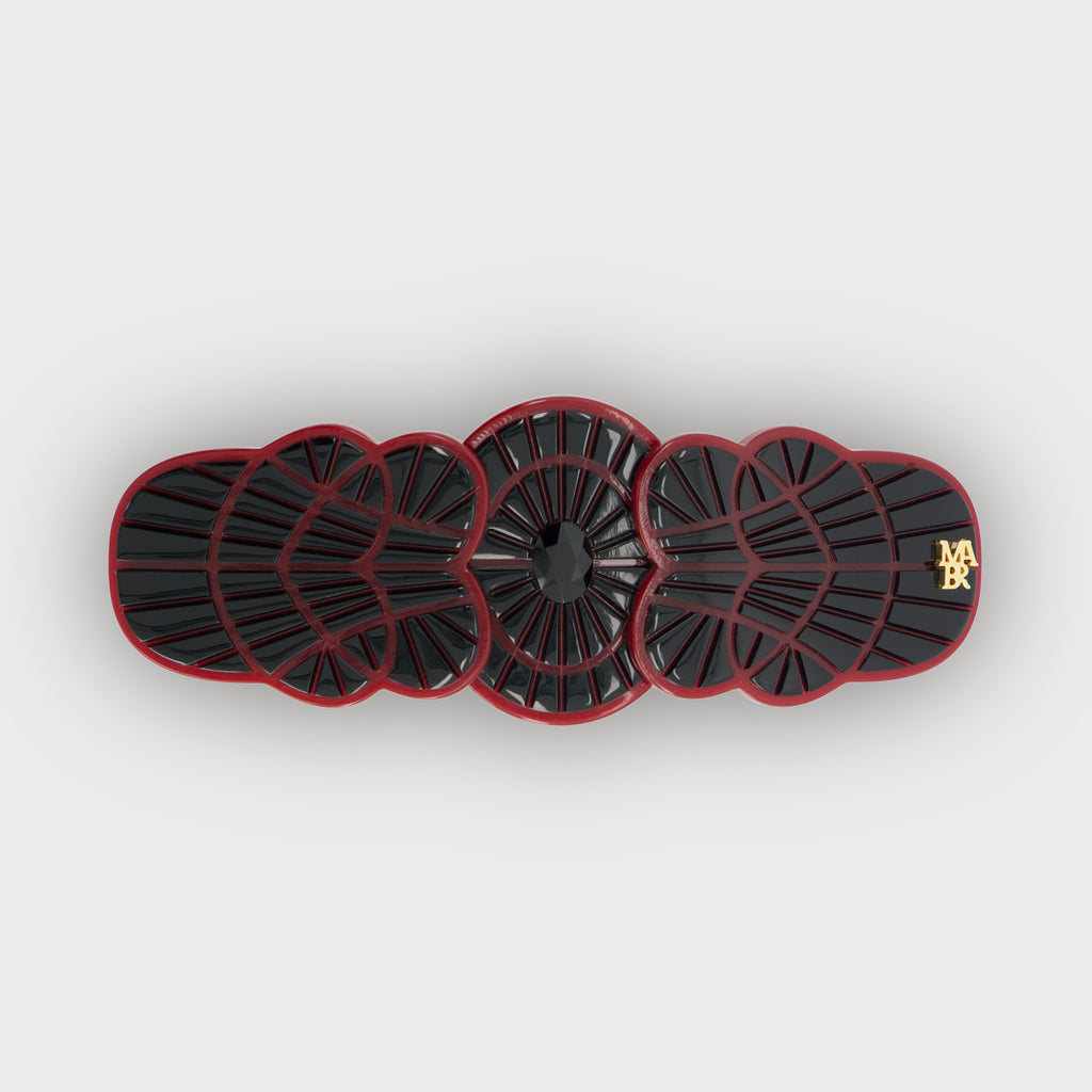 Barrette cheveux motif Lace confectionnée par des artisans français luxe couleur noir et rouge