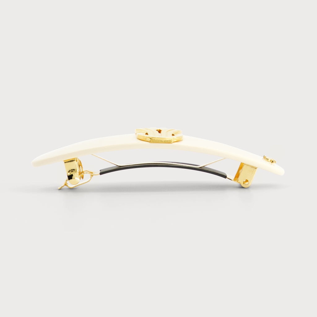 barrette cheveux luxe knot or ovale laiton doré vue de profil ivoire