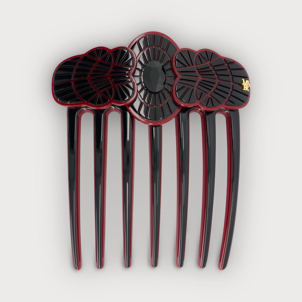 Peigne à cheveux motif lace confectionné par des artisans français luxe couleur noir et rouge