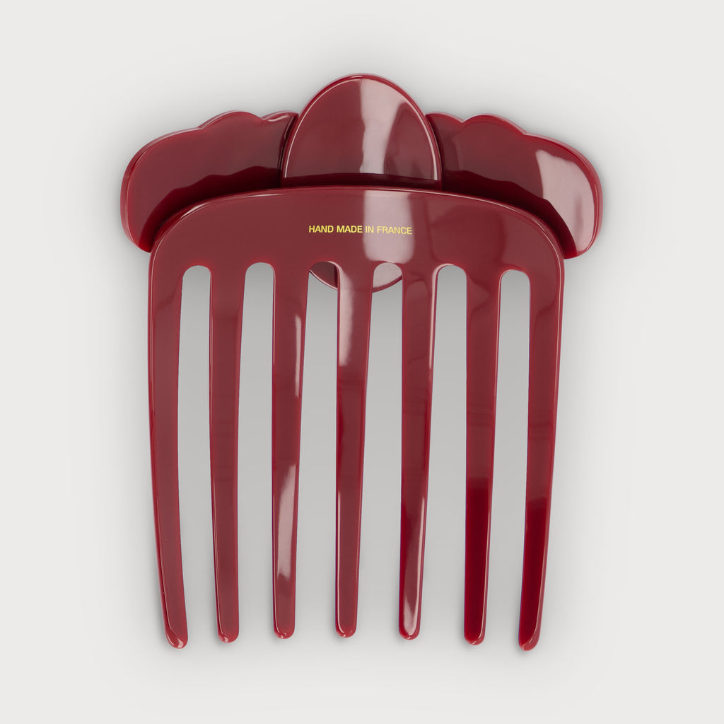 Peigne à cheveux motif lace confectionné par des artisans français luxe couleur noir et reouge vue de dos