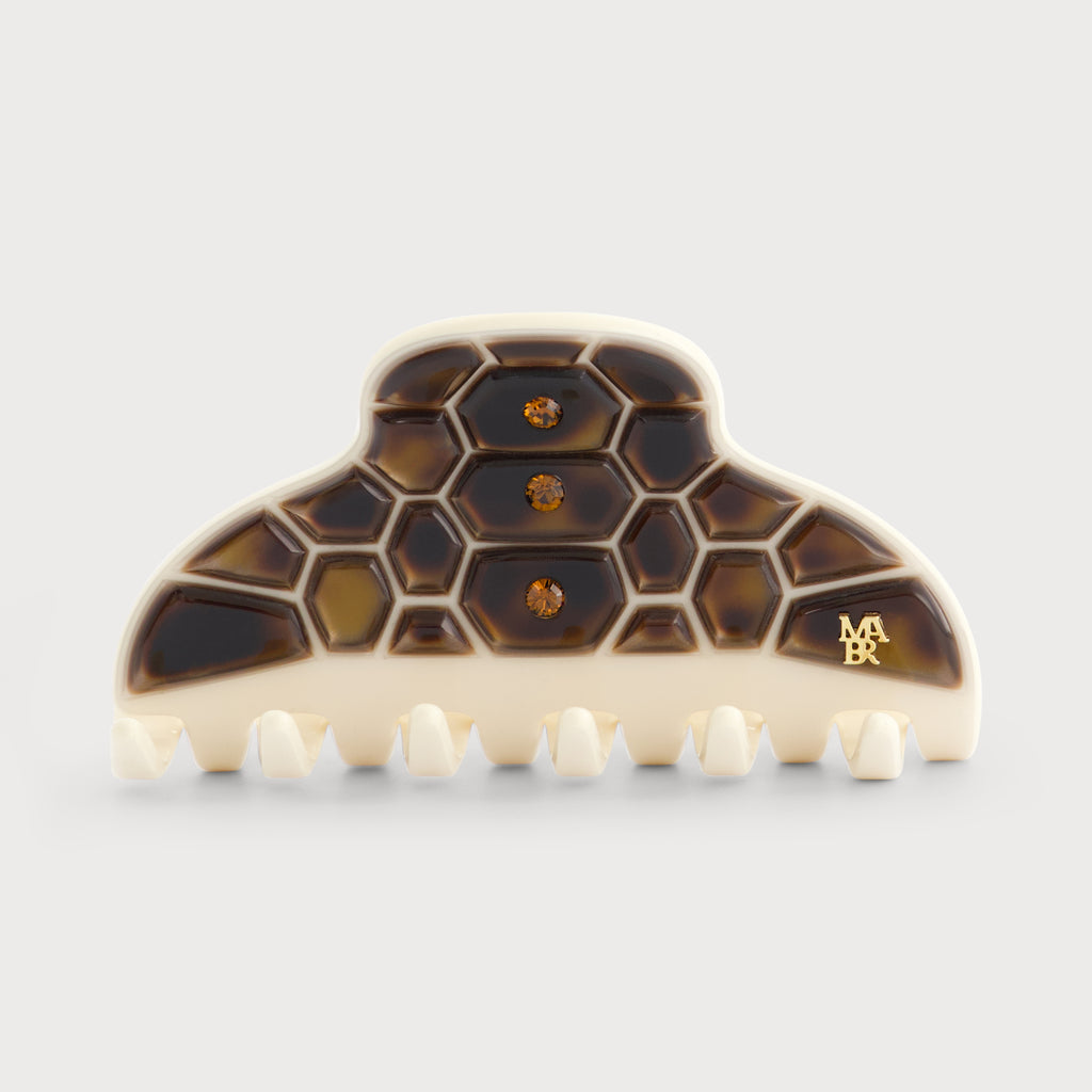 Pince à cheveux finition Carapace de Couleur Ivoire confectionné en France auprès d'artisans luxe avec strass