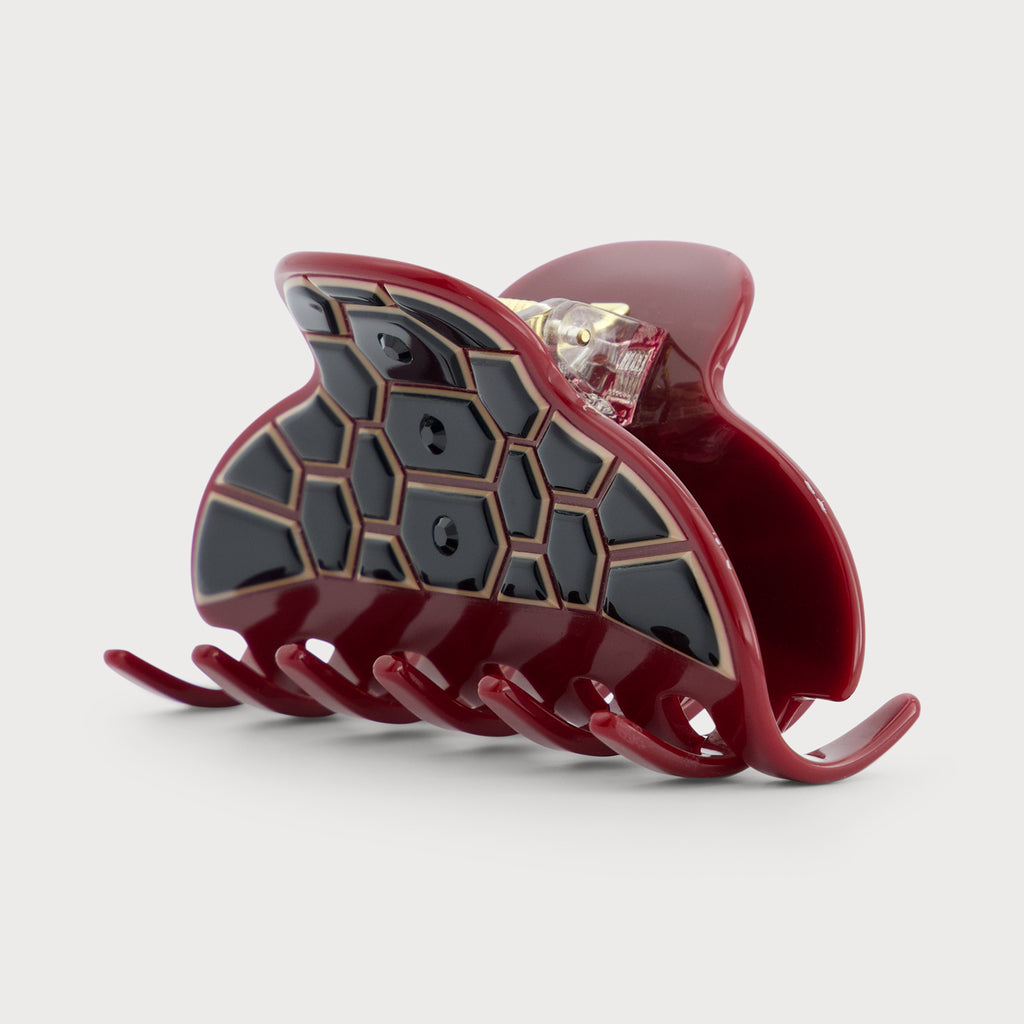 Pince bijou à cheveux finition Carapace couleur rouge Made In France haut de gamme vue de coté