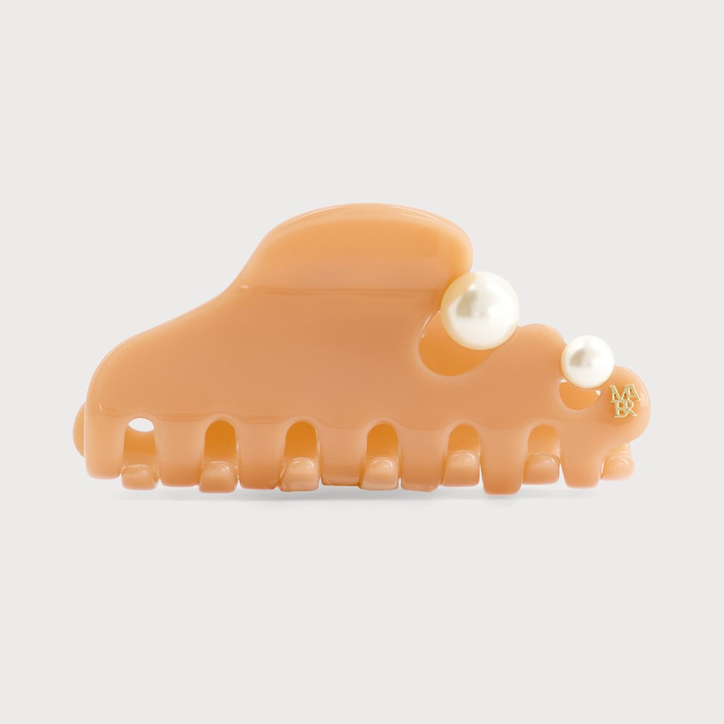 Pince accessoire de cheveux confectionnée en France auprès d'artisans de luxe avec perles et couleur marron clair